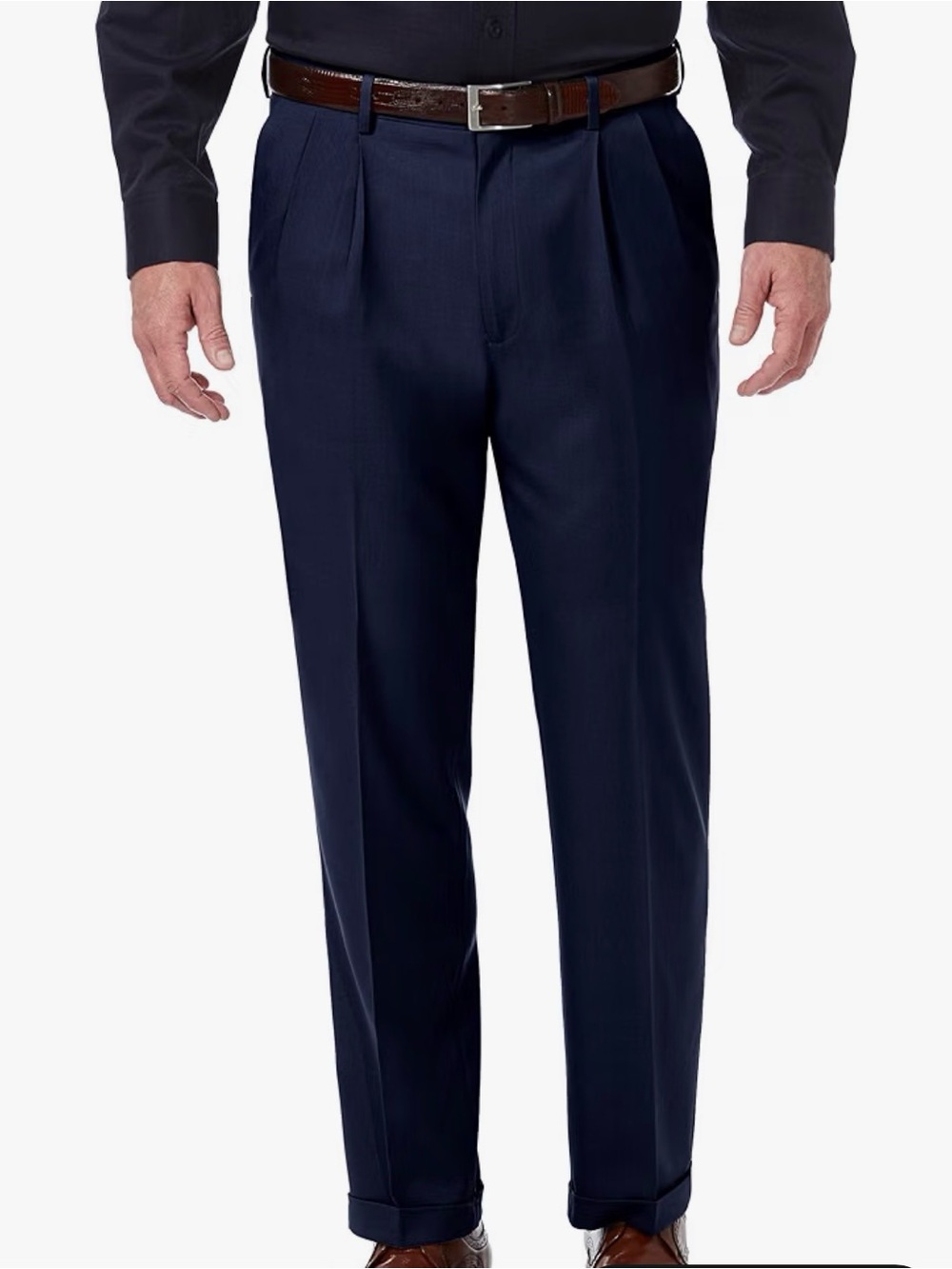 Haggar Men's Blue Premium Comfort Classic Fit Pleated Dress Pants
